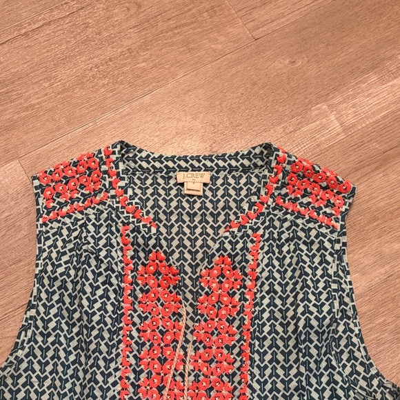 J. Crew Sleeveless Blouse with Coral and Teal Design - Picture 5 of 5
